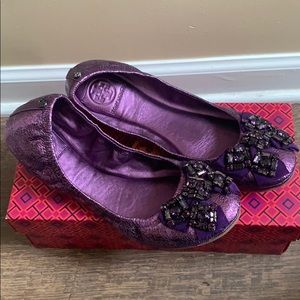 Tory Burch Azalea Ballet Purple Gem Bow Flats